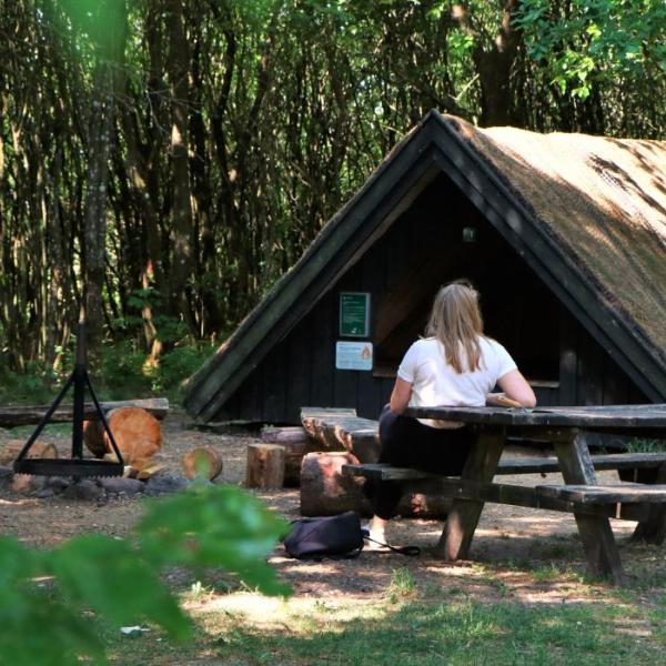 Person auf einem Sheltertour im Naturrum Kirstinelyst in Randbøl Hede