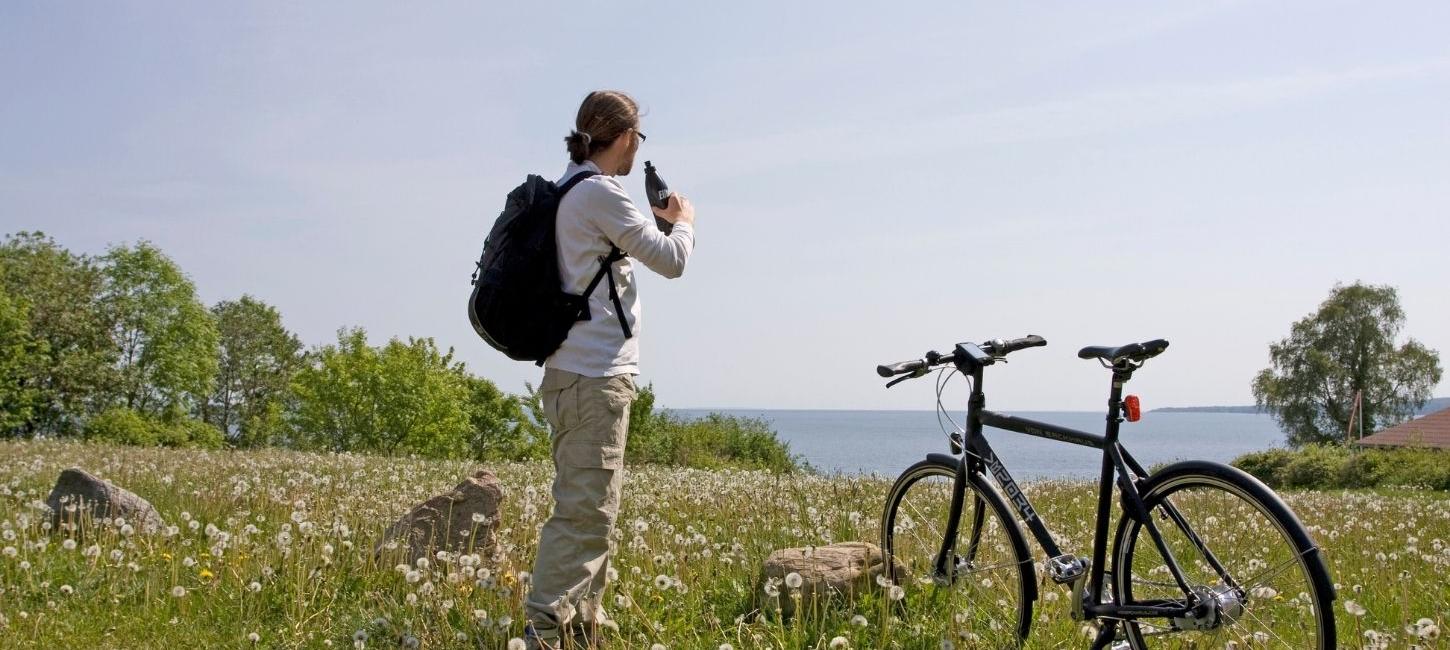 Mand på cykelferie ved Vejle Fjord