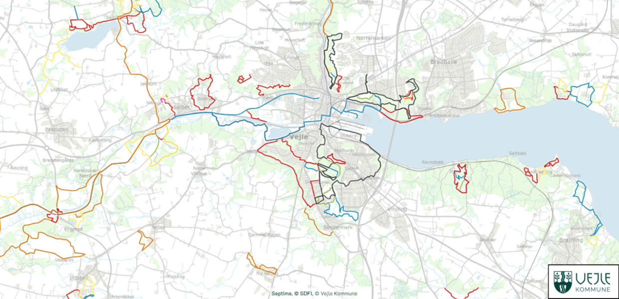 Kort over vandreruter på udeliv.vejle.dk